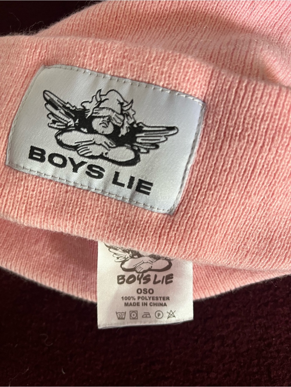 Boys Lie Peach Pink Knit Beanie with Cherub Patch